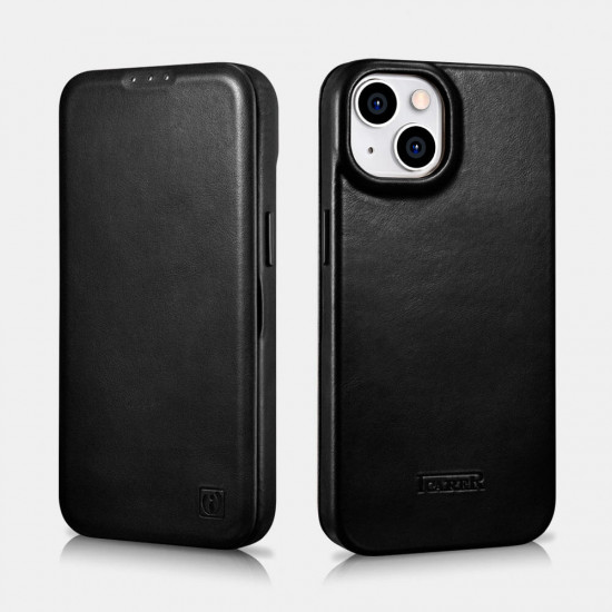 iCarer AKI 14220705 iPhone 14 Curved Genuine Leather MAGSAFE Black