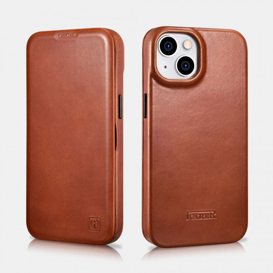 iCarer AKI 14220705 iPhone 14 Curved Genuine Leather MAGSAFE Brown