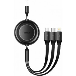 BASEUS BRIGHT MIRROR 2 SERIES, 3 ΣΕ 1, RETRACTABLE, TYPE-C + MICRO USB + LIGHTNING, 3.5A, 1.1M, ΜΑΥΡΟ