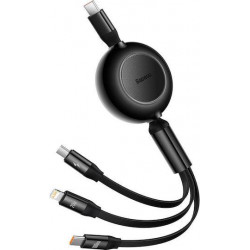 BASEUS BRIGHT MIRROR 2 SERIES, 3 ΣΕ 1, RETRACTABLE, TYPE-C + MICRO USB + LIGHTNING, 100w, 1.1m, ΜΑΥΡΟ