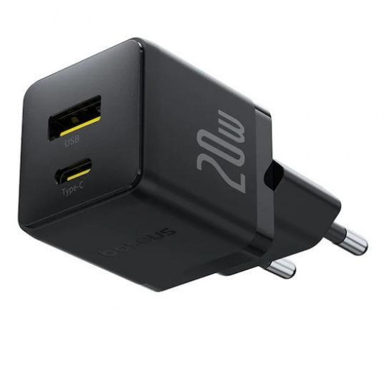 BASEUS PALM ΦΟΡΤΙΣΤΗΣ ΓΡΗΓΟΡΗΣ ΦΟΡΤΙΣΗΣ, 2 ΘΥΡΕΣ, 20W, ΜΑΥΡΟΣ