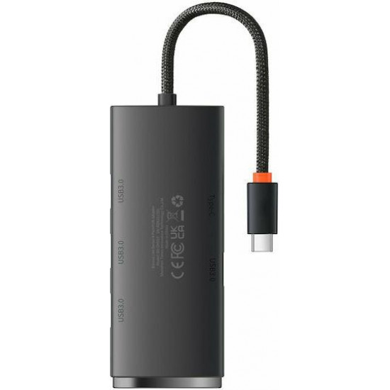 BASEUS LITE SERIES, HUB 4 ΘΥΡΕΣ, 0.25m, ΜΑΥΡΟ