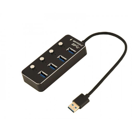 GEMBIRD USB HUB 3.1 ΜΕ ΔΙΑΚΟΠΤΕΣ, 4 PORT, ΜΑΥΡΟ