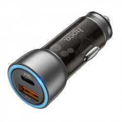HOCO NZ8 ΦΟΡΤΙΣΤΗΣ ΑΥΤΟΚΙΝΗΤΟΥ, SPRINTER PD25W+QC3.0, ΚΑΛΩΔΙΟ LIGHTNING, 2 ΘΥΡΕΣ ΔΙΑΦΑΝΟ ΚΑΦΕ