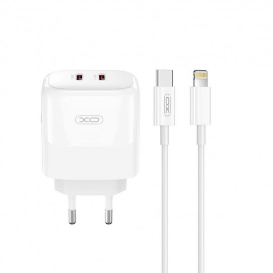 XO L140 GaN NITRIDE ΦΟΡΤΙΣΤΗΣ 35W USB-C , 2 ΘΥΡΕΣ, ΜΕ ΚΑΛΩΔΙΟ LIGHTNING, ΛΕΥΚΟΣ