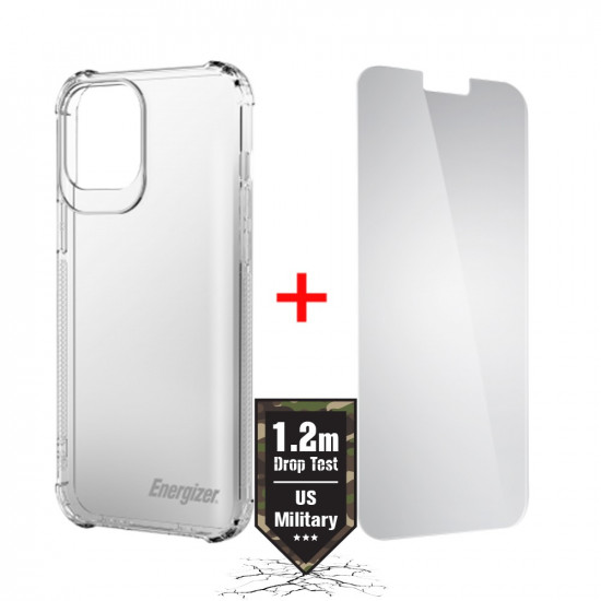 Θήκη Shockproof TPU Πιστοποίηση Drop Test 1.2m Energizer με Τζαμάκι Προστασίας για Apple iPhone 12 / 12 Pro Διάφανη 34485