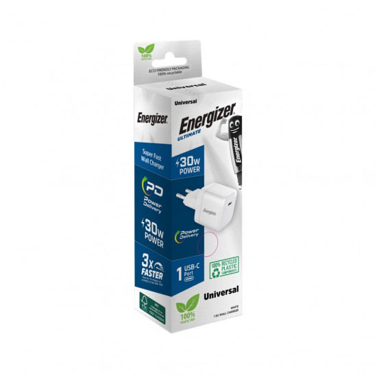 Φορτιστής Ταξιδίου Energizer Fast Charge με USB-C PD30W  Λευκός 45379