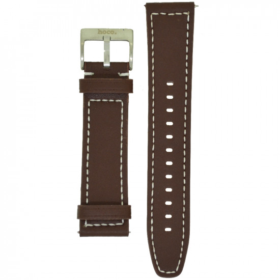 Ανταλλακτικό Watchband Hoco 20mm Universal Καφέ Δερματίνη με Ασημί Αγκράφα 46948