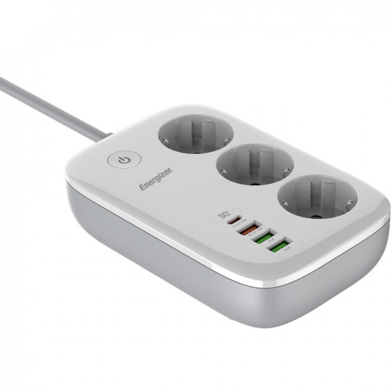 Επιτραπέζιος Φορτιστής Energizer EPB2500W02EU 2500W 10A Max με 3xΣούκο + 1xUSB-C + 3xUSB-A / 2.4A, Διακόπτη Ασφαλείας On/Off, Έλεγχο μέσω WiFi, Καλώδιο 2m Λευκός 49855