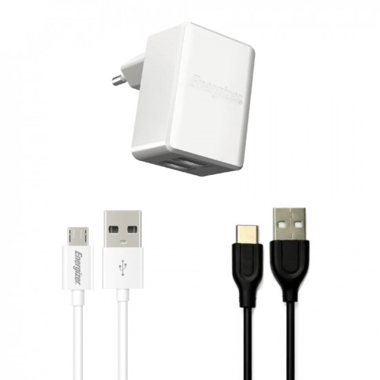 Σετ Φορτιστής Ταξιδίου Energizer ACW2CEUUMC3 3.4A με Καλώδιο USB σε Micro USB + Καλώδιο Hoco USB σε USB-C 3A 51045
