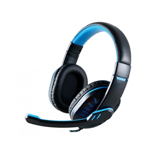 Ακουστικά Stereo Noozy GH-35 διπλού κονέκτορα 3.5mm για Gamers με Μικρόφωνο και Ρύθμιση Έντασης Ήχου Μαύρα-Μπλε 30567