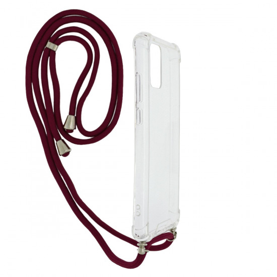 Θήκη Ancus Crossbody για Samsung A02 A022F A02s A025F Διάφανη με Κορδόνι Μπορντώ 30911