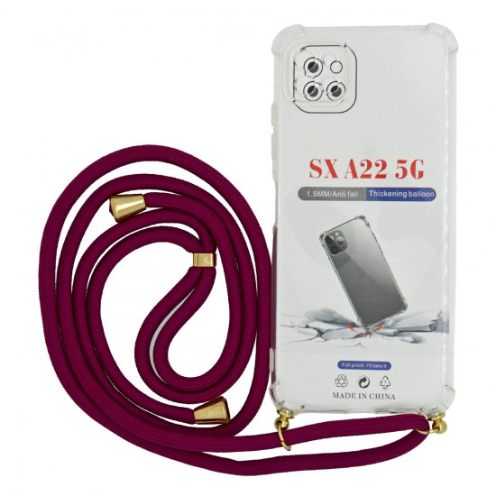 Θήκη Ancus Crossbody για Samsung SM-A226F Galaxy A22 5G Διάφανη με Κορδόνι Μπορντό 33109