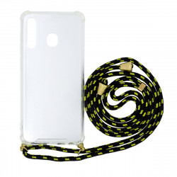 Θήκη Ancus Crossbody για Samsung A20 A205F A30 A305F Διάφανη με Κορδόνι Μαύρο Κίτρινο 35980