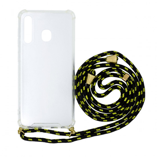 Θήκη Ancus Crossbody για Samsung A20 A205F A30 A305F Διάφανη με Κορδόνι Μαύρο Κίτρινο 35980