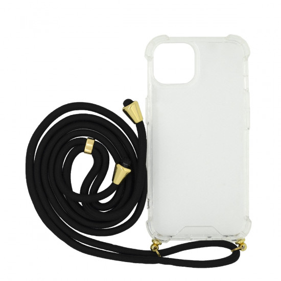 Θήκη Ancus Crossbody για Apple iPhone 14 Διάφανη με Κορδόνι Μαύρο 38640