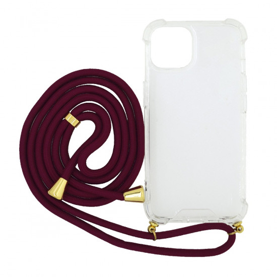 Θήκη Ancus Crossbody για Apple iPhone 14 Plus Διάφανη με Κορδόνι Μπορντώ 38643