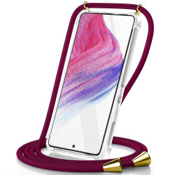 Θήκη Ancus Crossbody για Apple iPhone 16 Plus Διάφανη με Κορδόνι Μπορντώ 45512
