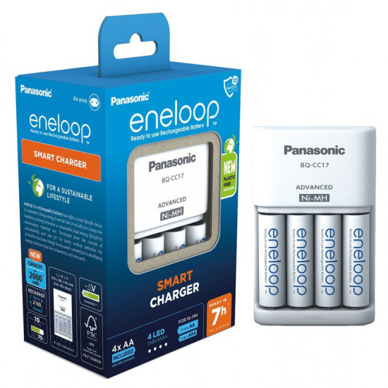 Φορτιστής Μπαταριών Panasonic Eneloop BQ-CC17 για AA/AAA με 4 ΑΑ Μπαταρίες 2000mAh 38384