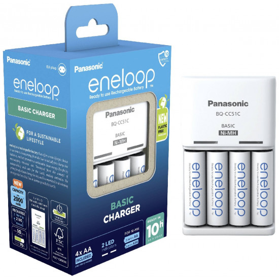 Φορτιστής Μπαταριών Panasonic Eneloop BQ-CC51 για AA/AAA με 4 ΑΑ Μπαταρίες 2000mAh BK-3MCDE 36612