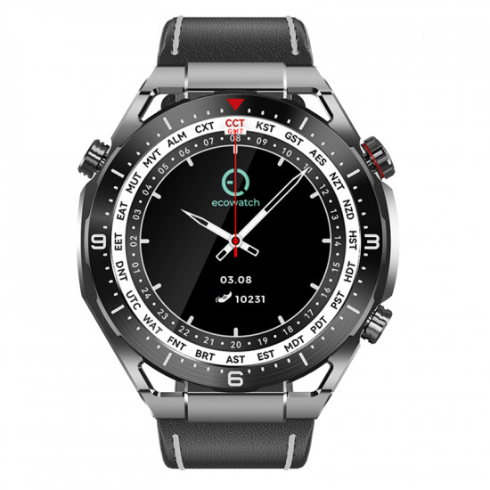Smartwatch Maxcom Ecowatch 1 1.52” 400mAh IP67 Μαύρο με Silicon PU Leather και Metal Band 40836