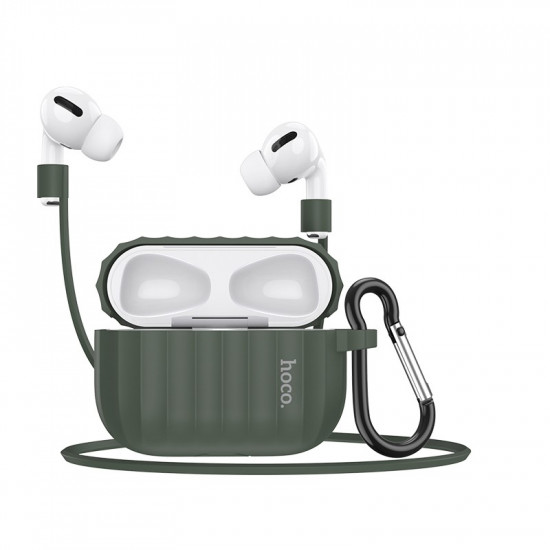 Θήκη Hoco WB20 Fenix Liquid Silicone Protective Σκούρο Πράσινο για Airpods Pro με Λουράκι 27371