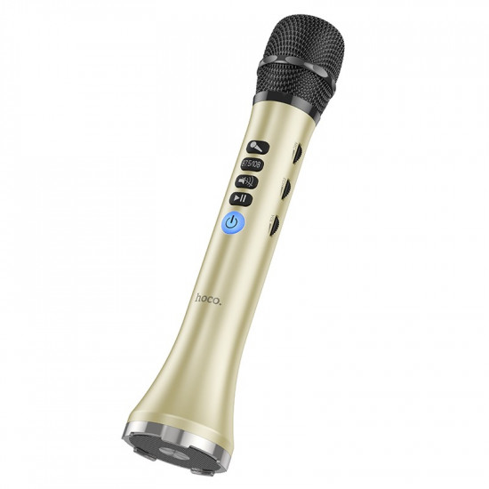 Ασύρματο Μικρόφωνο Hoco BK9 Singing 15W  με Λειτουργία Karaoke FM μετάδοση και BT / Audio Input Χρυσαφί 39142