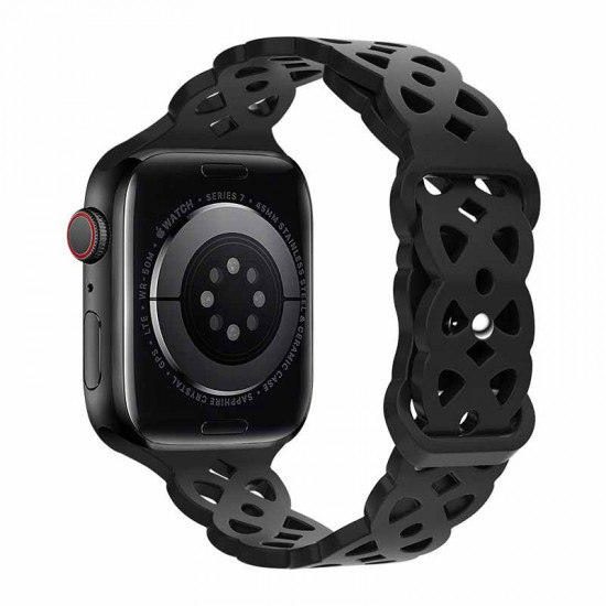 Watchband Hoco WA09 Flexible Rhombus Hollow 42/44/45/49mm για Apple Watch 1/2/3/4/5/6/7/8/SE/Ultra Μαύρο Silicon Band 38250