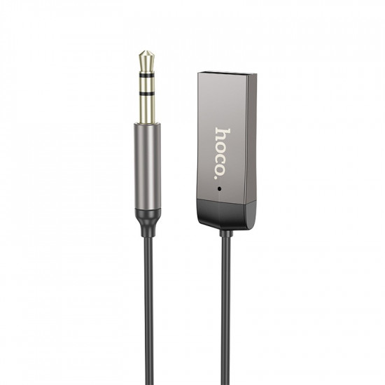 Bluetooth Audio Receiver Hoco E78 Benefit v5.3 USB and 3.5mm με Ενσωματωμένο Μικρόφωνο και Καλώδιο Σπιράλ έως 120cm Γκρι 41077