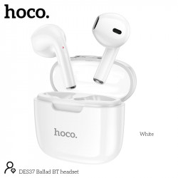 Wireless Hands Free Hoco. DES37 Ballad TWS V5.3 250mAh 3.5 Ώρες Λειτουργίας με Πλήκτρο Ελέγχου και Συμβατό με Siri Λευκά 46252