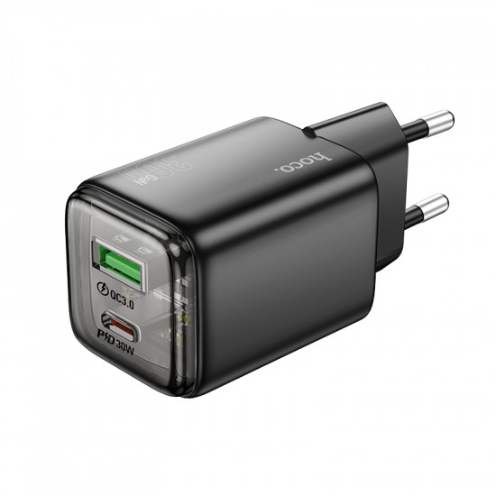 Φορτιστής Ταξιδίου Small Size Hoco N53 Monsoon PD30W QC3.0A GaN με 2 Εξόδους Φόρτισης 1xUSB-A και 1xUSB-C Μαύρος 45665