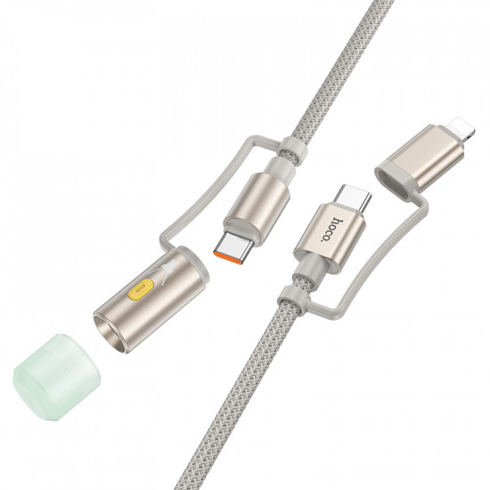 Καλώδιο σύνδεσης Hoco U138 USB-C/iP σε USB-C/Φακό 3A Braided Γκρι 1.2m 46188