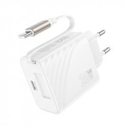 Φορτιστής Ταξιδίου Hoco N57 PD20W GaN Tech με 1xUSB-C Θύρα και Type C Αναδιπλούμενο Καλώδιο 65cm Λευκός 45738