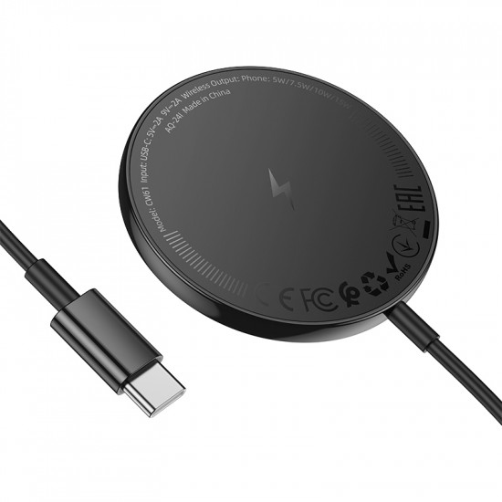 Ασύρματος Φορτιστής Hoco CW61 Phantom 15W με Ψηφιακή Ένδειξη Φόρτισης 1m Μαύρος 46179