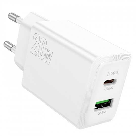 Φορτιστής Ταξιδίου Hoco N69 Nuevo PD20W 5V QC3.0A με 2 Εξόδους Φόρτισης 1xUSB-C και 1xUSB-A Λευκός 46785