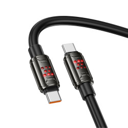 Καλώδιο Hoco U143 Joy USB-C σε USB-C 240W PD3.1 Fast Charging 5A με Zinc Alloy Κονέκτορες RGB Φωτισμό και Ενισχυμένο PVC Anti-bend Καλώδιο Μαύρο 1.2m 50289