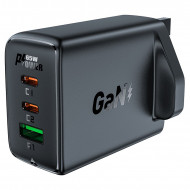 Φορτιστής Ταξιδίου Acefast A44 Fast Charging 2xUSB-C PD65W USB-A GaN Μαύρος με UK Plug 39899