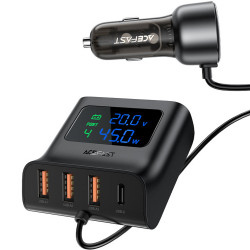 Acefast B11 Φορτιστής Αυτοκινήτου 138W με 4xUSB-A 2xUSB-C με Hub Splitter με Καλώδιο 1.10m και LED Ένδειξη Μαύρος 47064