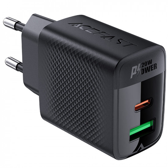 Φορτιστής Ταξιδίου Acefast A78 Fast Charging 1xUSB-C 1xUSB-A PD20W QC3.0 GaN Μαύρος 47060