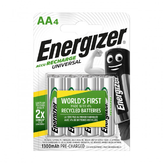 Μπαταρία Επαναφορτιζόμενη Energizer ACCU Recharge Universal 1300 mAh size AA 1.2V Τεμ. 4 31021