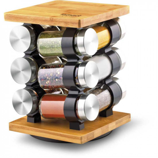 Σετ 12 Βάζων Μπαχαρικών GUSTO Lamart LT7010 Γυάλινα Βάζα 85ml σε Περιστρεφόμενη Βάση 42960