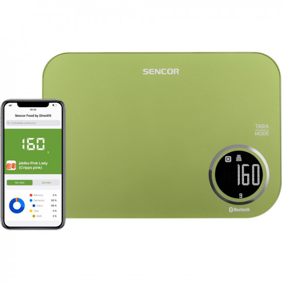 Ζυγαριά Κουζίνας 5kg Sencor SKS 7070GG LCD Οθόνη με Bluetooth και Εφαρμογή Κινητού Πράσινη 42252