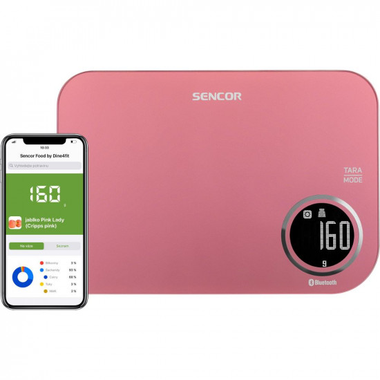 Ζυγαριά Κουζίνας 5kg Sencor SKS 7074RD LCD Οθόνη με Bluetooth και Εφαρμογή Κινητού Κόκκινη 42256