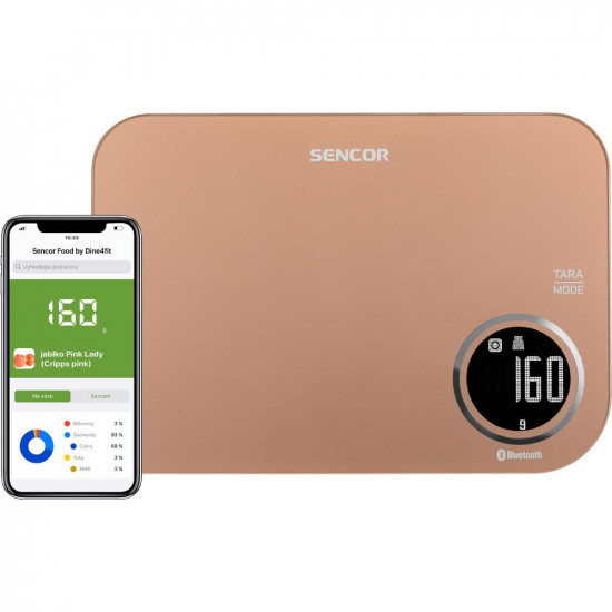 Ζυγαριά Κουζίνας 5kg Sencor SKS 7076GD LCD Οθόνη με Bluetooth και Εφαρμογή Κινητού Χρυσή 42258