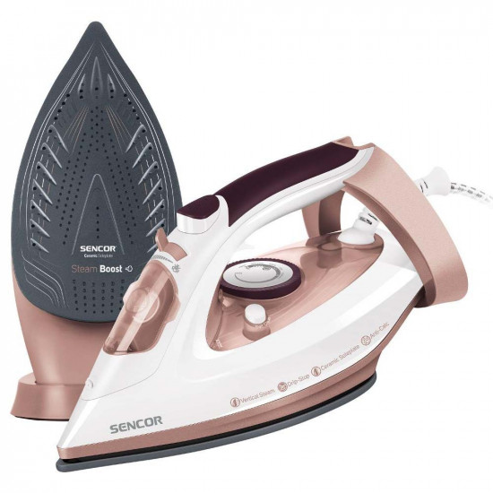 Σίδερo Ατμού με Κεραμική Πλάκα Drip-Stop 3100W Sencor SSI 3520RS Λευκό/Ροζ 42461