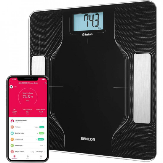 Ζυγαριά Μπάνιου Smart Fitness με Bluetooth για iOS και Android Sencor SBS 8002BK 42718