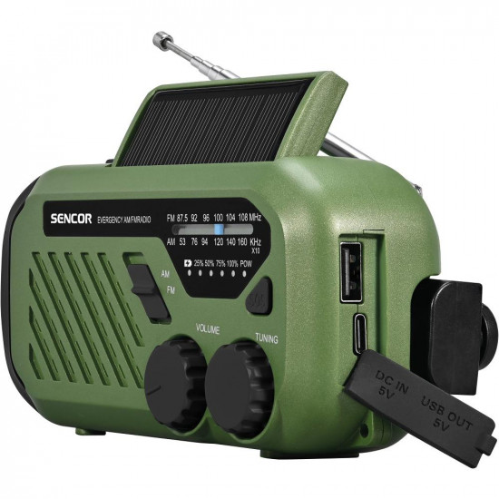 Ραδιόφωνο Camping Ηλιάκο με USB-C, Hand Crank και Διπλό Φωτισμό LED FM/AM IPX4 Sencor SRD 1000SCL GR Πράσινο 41763