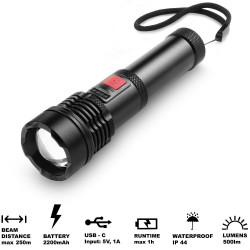 Επαναφορτιζόμενος Φακός Retlux RPL 403 500 Lumens Απόσταση Δέσμης: 250m Αυτονομία: 7h Βάρος: 9226gr IP44 Αλουμινίου 44407