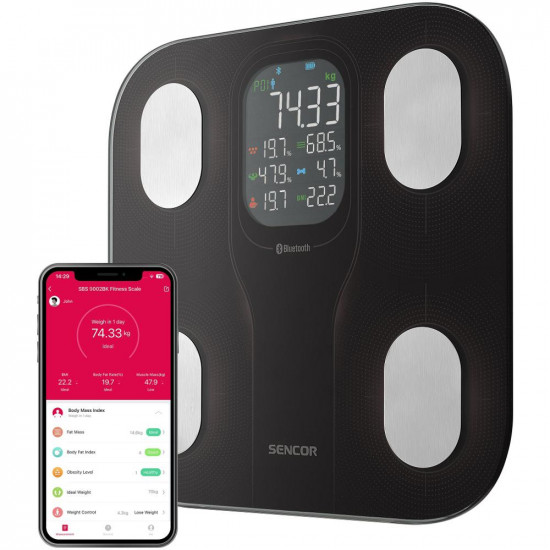 Ζυγαριά Μπάνιου Smart Fitness με Bluetooth για iOS και Android Sencor SBS 9002BK 51183