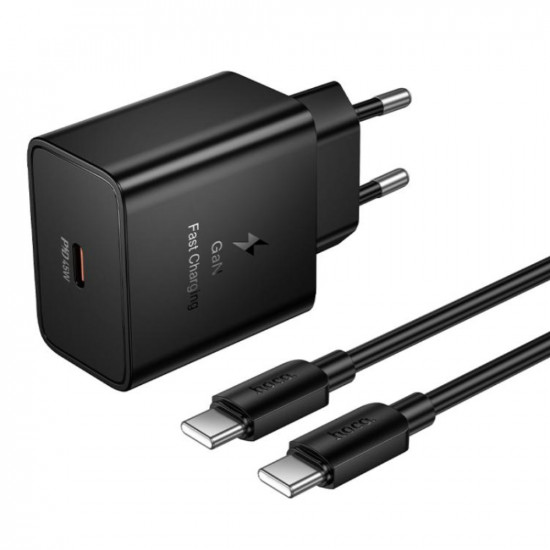 Φορτιστής Ταξιδίου Hoco N77 Star GaN 45W Fast Charge με 1xUSB-C με Καλώδιο USB-C σε USB-C 60W Μαύρος 51065